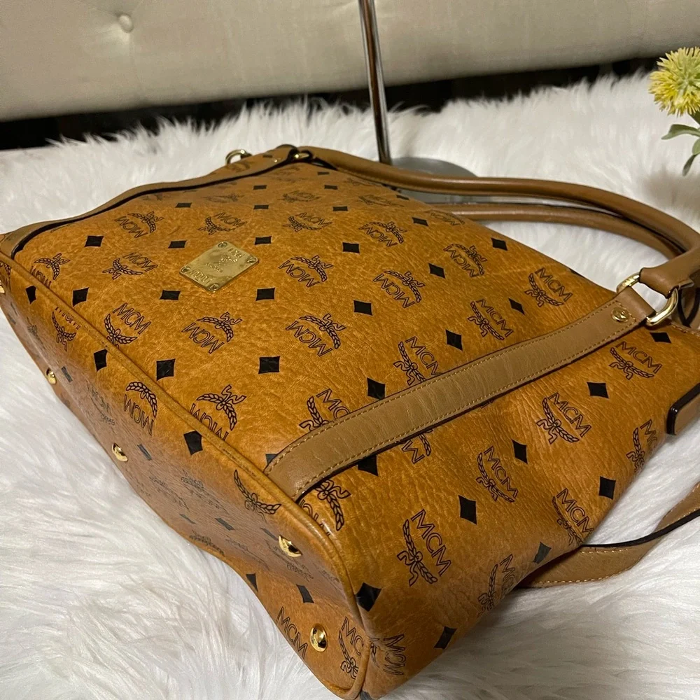 MCM Cognac/Black Visetos Logo Tote Shoulder Bag